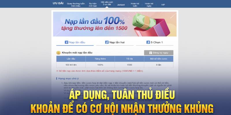 Áp dụng, tuân thủ điều khoản để có cơ hội nhận thưởng khủng 